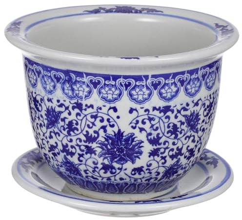Toddmomy Pot De Fleurs en Porcelaine Bleu Et Blanc avec Soucoupe Pot Original en CéRamique pour Plantes IntéRieures DéCoration CréAtive pour Maison Et Bureau