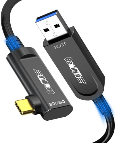 USB A auf USB C Glasfaserkabel 15M, 10Gbps Winkel USB 3.2 Gen2 Kabel mit German SiliconLine Chip, Fernübertragung für Machine Vision, Logitech 4K Kamera, VR/AR, Videokonferenz und Industrie-Systeme
