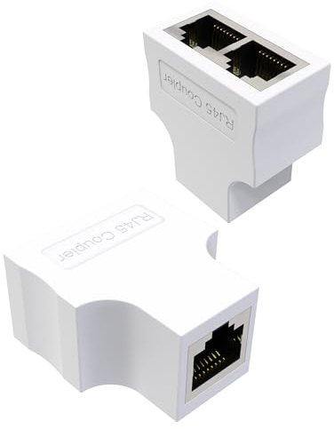 VANDESAIL Splitter LAN 1 su 2, RJ45 Splitter LAN Switch 2 porte, 2 Pack LAN Splitter & Distributore Ethernet, prolunga di rete, adattatore bianco
