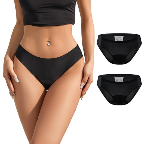 SHARICCA Slip Bikini per Il Ciclo per Donne, Costumi da Bagno per Il Ciclo, Slip Bikini Neri, Costumi da Bagno Mestruali a Prova di Perdite, Biancheria Intima per Il Ciclo（Nero-2P02-M）