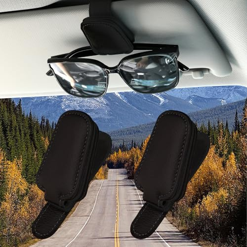 TIESOME Sonnenbrillenhalter für Auto, 2 Stück Brillenhalter für Auto Sonnenblende Magnetischer Leder Brillenhalter Clip Sonnenblende Organizer Auto Brillenhalterung Car Accessories(Schwarz)