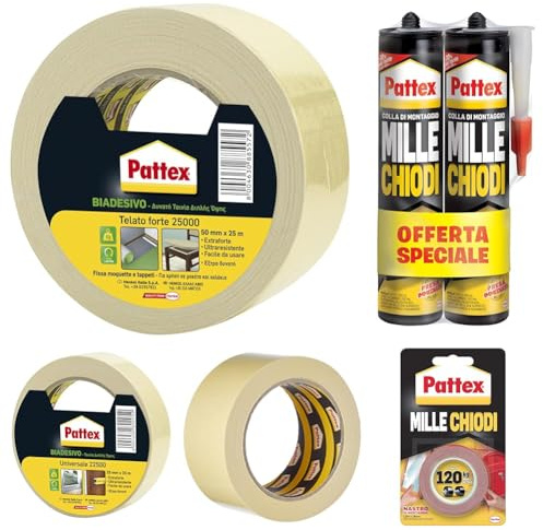 Pattex 25000 Biadesivo Telato, Forte, Universale, Per Numerosi Utilizzi Domestici e Fai da Te, 50mmx25m