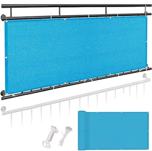 Balkonverkleidung Sichtschutz 150 x 300 cm Wind- Und Uv-Schutz Balkonsichtschutz Meterware mit Kabelbinder Ohne Bohren Sichtschutz für Balkon, Blau