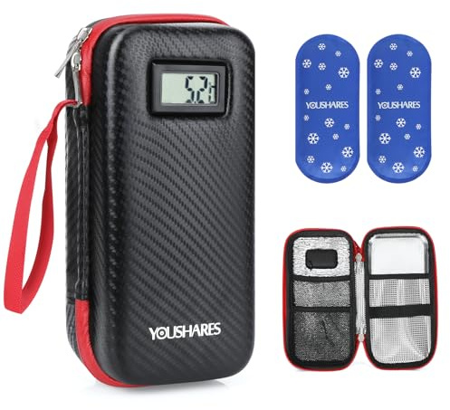 YOUSHARES Frigorifero Medicinali Portatili con Indicatore di Temperatura, Portatile Insulina Viaggio con 2 Grandi Sacchetti di Ghiaccio per Viaggi e Uso