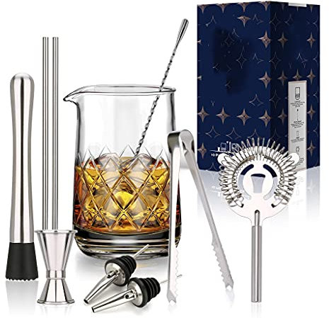 ZGYOZMNG 10 Pcs Crystal Cocktail Mixing Glass Set, 750ml Cocktail Glass Shaker,Bartender Kit For Home Party - Makes A Great Gift