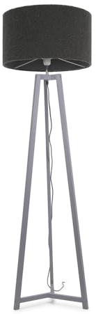 ValueLights | Grey Wood Tripod Floor Lamp with Charcoal Grey Boucle Drum Lampshade Living Room Light | Floor Lamps, Home Décor & Improvement Essential | Included LED Bulb