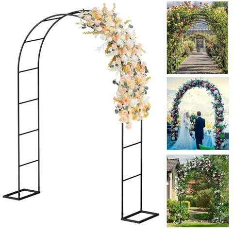 Arche de jardin en métal pour plantes grimpantes, arche de jardin solide avec base pour décoration de fête de terrasse, 1,2 m x 2,2 m