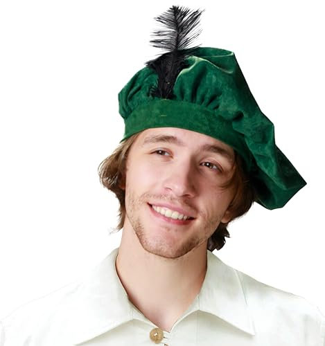 Zebra & Friends Mittelalter Baskenmütze - Kopfschmuck - Mütze Mittelalter - Barett - Mittelalterlicher Hut - Mittelalter Kopfbedeckung - Grün