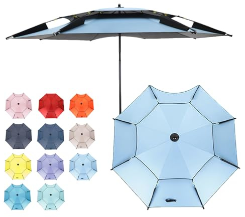 HonunGron 200/220/240cm Großer Strandschirm, Sonnenschirm Angel Windfest UV-Schutz 50+, Angelschirm Mit Erdspieß, Sonnenschirm Für Reise/Camping/Terrasse/Garten/Balkon (240cm,Hell Blau)
