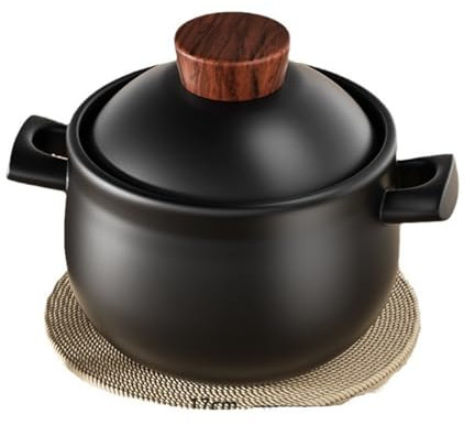 Pevfeciy Ceramic Soup Pot Japanese Round Cooking Pot with Lid Hob Dutch Oven Clay Pots Soup Pot Stew Pan for Household Kitchen Black,4.6L