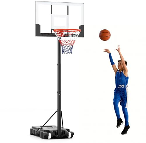 COSTWAY Canasta de Baloncesto Infantil, Altura Ajustable 100-212 cm, Base Rellenable y Ruedas, Canasta de Baloncesto Portátil Interior Exterior para Niños/Adolescentes