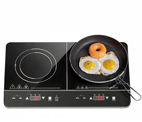 HOMCOM Placa de inducción Hob 2 placas Placa de inducción portátil con 6 niveles de potencia y 10 niveles de temperatura, 3500 W, bloqueo para niños, temporizador, negro