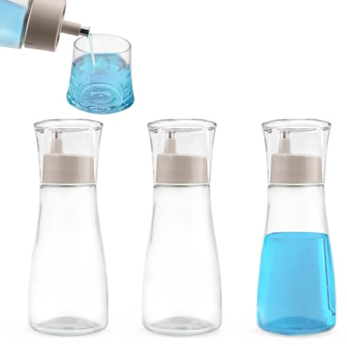 Roucerlin 3 Pieces 5.07 Oz/150 ML Glass Mouthwash Dispenser for Bathroom, Refillable Mouth Wash Dispensers with Lid Cup, Small Clear Mouthwash Container Bottle for Kitchen Countertop (5.9 x 2.2)