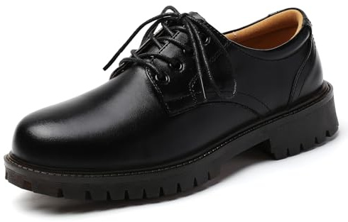 XMM Oxford Shoes for Women Lace up Flats Leather Women's Oxfords Saddle Non-Slip Work Office Comfortable Platform Ladies Loafers Black Dress Business Casual Teacher Uniform Dressy Shoes Size 7