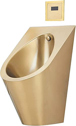 Urinario de Pared para Hombre, Inodoro público pequeño Dorado con Drenaje Vertical, urinario con Sensor