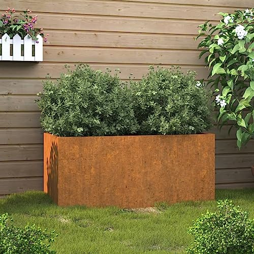 HaoChrymec Maceta de Acero Corten, Jardinera Resistente a la Corrosión, Diseño Decorativo, Ideal para Jardineras Exterior, Jardinera Balcón, Huerto Urbano, Color Marrón, 62x30x29 cm
