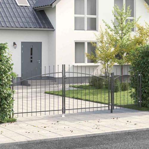Gecheer Gartentor mit Spear-Top Grau 150x400 cm Stahl Zauntor Hoftor Gartentür Metall für Stabmattenzaun Hof Privatgrundstück Einfahrtstor