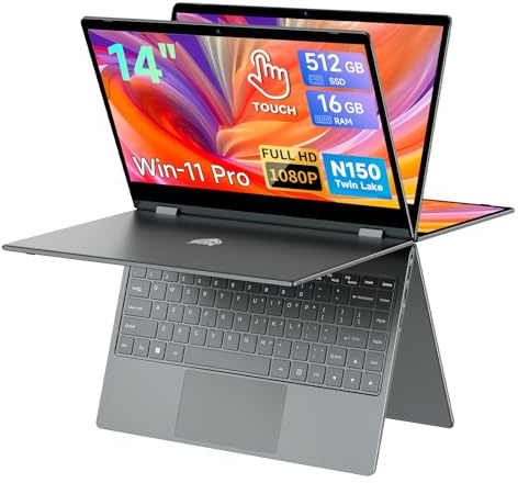 BMAX Ordinateur Portable 2 en 1 Intel N150 CPU Écran Tactile 16Go RAM 512Go SSD PC Portable Convertible 360° Win 11 Laptop Clavier Rétroéclairé BT5.0, Type C, USB 3.2 Film du Clavier Français