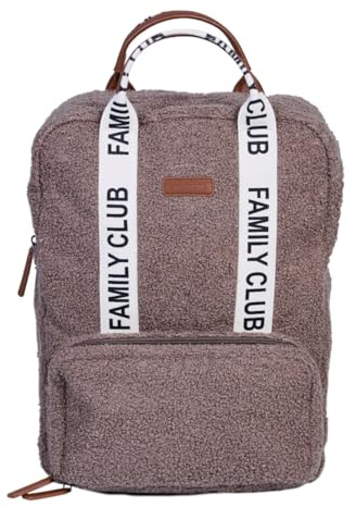 CHILDHOME Wickelrucksack Family Bag – Großes Fassungsvermögen 20,5L, Multifunktional, Wickelunterlage Inklusive, 11 Fächer, Isoliertasche, Trolley-Pass, Kinderwagenbefestigung – Farbe Brauner Teddy