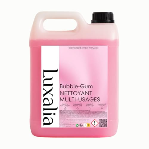 Nettoyant Sol & Multi-Usages Bubble Gum - Idéal pour Sols, Plans de Travail, Surfaces Plastiques ou Peintures - Hautement Parfumé & Ultra Efficace - 5 Litres - Surodorant - LUXALIA