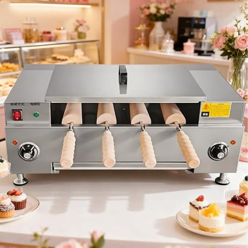 AityBuy Commercial Electric Chimney Cake Oven,Chimney Cake Bread Roll Oven Maker,3000W Toast Oven,Electric Ice Cream Cone Grill Maker,Chimney Waffle Maker Knob