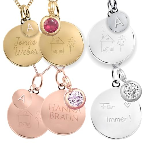 PERSONOVA 18K vergoldete runde Münz Halskette Damen mit Gravur | personalisiert mit Handschrift & Zeichnung | Zeichnung oder Text Kugelkette Schmuck | Geschenk zu Weihnachten | Gold Roségold Weißgold