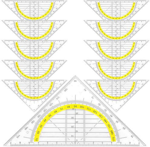 10 Stück Geometrie Dreieck, Geodreieck aus Kunststoff, Transparent Geodreieck Set, Zeichendreieck Winkelmesser, Geometriedreieck zum Kreise Zeichnen für Studenten Büro Designer Malerei