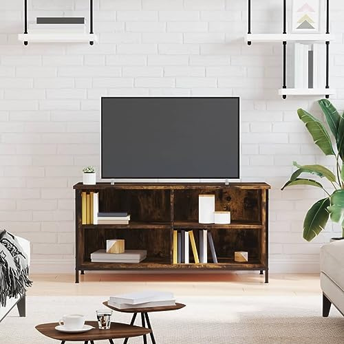 Owoxanthellate Fernsehschrank Räuchereiche 100x40x50 cm Holzwerkstoff mit Eisenbeinen Industrial TV Sideboard mit 4 Fächern Modernes Lowboard für Wohnzimmer Schlafzimmer