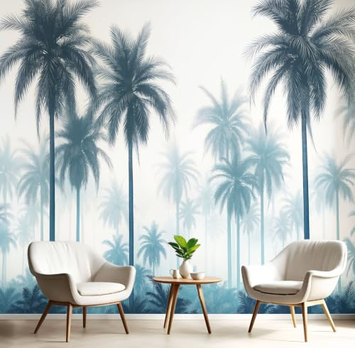 Papel Tapiz Fotográfico Palmera Selva Paisaje De Niebla Bosque 250x175cm Papel Pintado no Tejido, Fotomural Panorámico, Mural de Pared, Decoración de Pared para Sala, Cuarto,Azul Turquesa