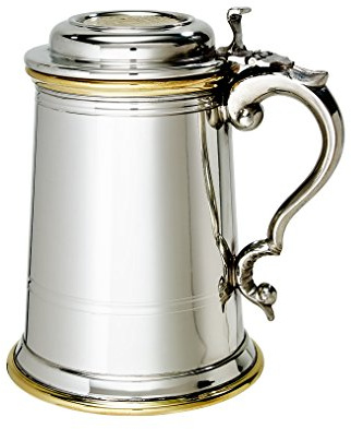Wentworth Pewter Schwerer Bierkrug mit Deckel Celtic Gold, Zinn und Messing, traditionelles keltisches Design, Bierkrug oder Krug – Gravur erhältlich (1 Pint Bierkrug)