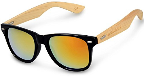 Navaris Holz Sonnenbrille UV400 - Unisex Damen und Herren Brille mit Bambus Bügeln - Holzbrille mit Etui - unterschiedliche Farben