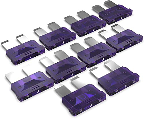 AUPROTEC Standard ATO Flachstecksicherung, 3A Ampere violett, 10 Stück | Einzelverbraucher-Absicherung, 32V/DC-Fahrzeug-Elektrik, ISO 8820-3