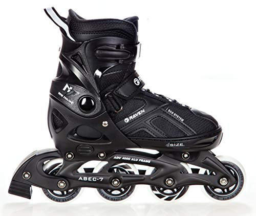 Raven Pulse Inline Skates Inliner für Kinder und Erwachsene OPTIONAL 2in1 mit Schlittschuhen verstellbar (Black ohne Kufen, 37-40 (23,5-26cm))