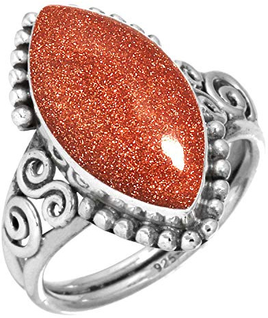 Jeweloporium Bague en argent sterling 925 avec pierre marron et or, taille 62,5, bijou bohème avec pierres marquises