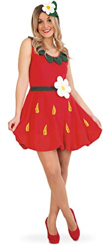 KarnevalsTeufel Kostüm Erdbeere Damenkostüm Erdbeerkostüm Obstkostüm Fleece Kleid mit Haarreif