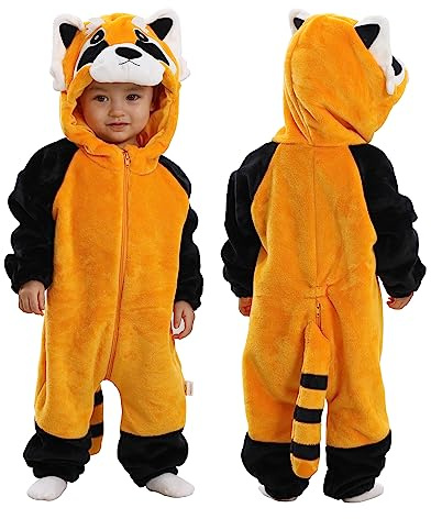 Doladola Unisex sparkdräkt för småbarn, baby-overall med huva, tecknad serie-pyjamas(2-3 år, Tvättbjörn)