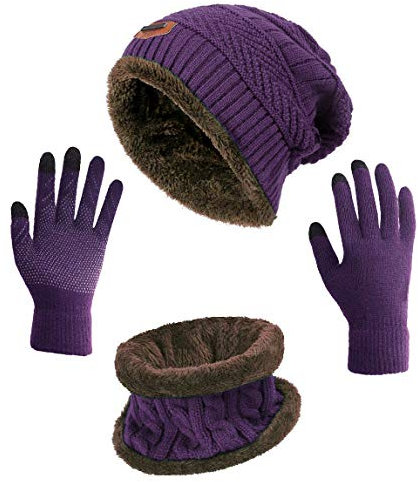 HINDAWI Winter Hat Scarf Gloves Set for Women Men Slouchy Beanie Snow Knit Skull Caps Outdoor Infinity Round Scarves Touch Screen Mittens