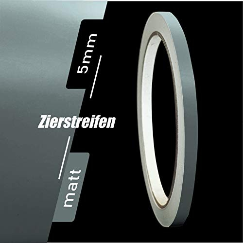 siviwonder Zierstreifen selbstklebend Folie Dunkelgrau Grau Matt matt 5 mm x 10 m Rolle Dekorband Auto Motorrad Fahrrad Wohnwagen Boot Pinstripes Klebeband für Konturmarkierung Linien Dekoration Rand