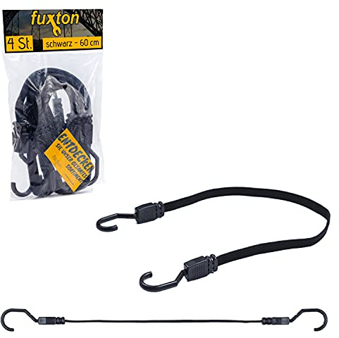 fuxton 4er Set Spanngummi kurz, flach mit Haken 60cm schwarz (Spanngurt, Gepäckgurt, Gummiband) für Gepäckträger, Fahrrad Träger, Rucksack, Auto, Camping und Motorrad
