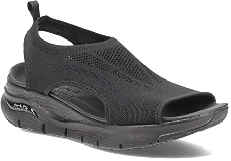Skechers Arch Fit City Catch dam Sandal, Svart stickad, 39 EU