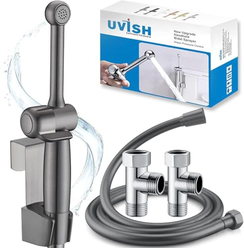 Bidet Handbrause Toilette, Uvish Bad Bidet für Armaturen WC mit G1/2 Ventil und eine G3/8 Toilette Adapte Waschen langlebiges Messing Bidet Windel Dusche Wasserspar, Gunmetal-Grau