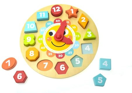 Tooky Toy 921 TL675 EA Wooden Clock Puzzle, Multicolour