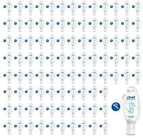 Clinell Hand Sanitiser Gel with Retractable Clip - Pack of 96 Bottles - 50 ml Per Bottle (4.8L) - Dermatologically Tested, Kills 99.99% of Germs, Moisturising, Quick Action, No Stickiness