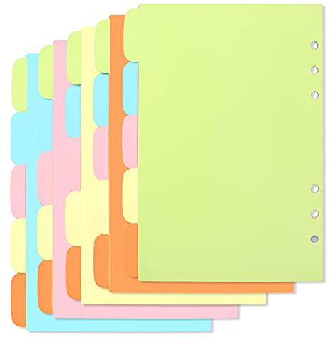 hocadon 25 Fogli Divisori per Raccoglitori ad Anelli A5, Divisore Pagina Indice Tab, Divisori per 6 Fori Raccoglitore Ad Anelli, per Scuola a Casa Ufficio, 5 Colori(21 * 14cm)