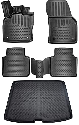 ELMASLINE Gummimatten & Kofferraumwanne Set für Skoda KODIAQ 2016-2024 | 1.Generation | Extra hoher Rand