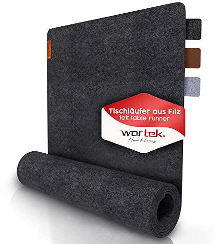 wortek Tischläufer Filz I 150x40 cm Tischband Dunkelgrau I Filzunterlage Tischdecke abwaschbar I skandinavischer Tischläufer anthrazit für drinnen und draußen