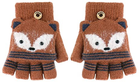 AfinderDE Kinder Fausthandschuhe Mädchen jungen Abnehmbare Klappe Strickhandschuhe Fäustlinge Handschuhe Fingerhandschuhe Fingerlos Halb Handschuhe Strick Handschuhe Winterhandschu L