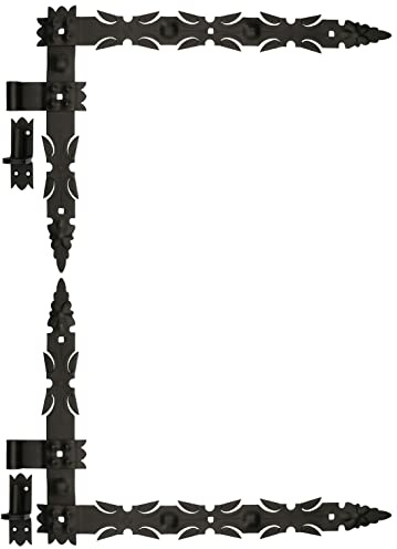 KOTARBAU® 2 x Bisagras angulares de acero forjado, Herraje para contraventanas, puertas, en L 600 mm, para contraventanas de madera, decorativas, 2 Goznes con pernios, Negro