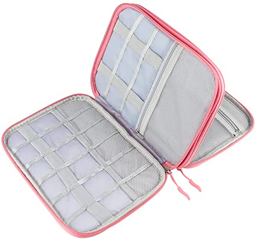 Teskyer Travel Cable Organiser Bag, Travel Essential, Pink | Waterproof, Travel Electronics Organizer, Travel Accessories, Holiday Essentials for Men Women, 24 x 17 x 4.9 cm