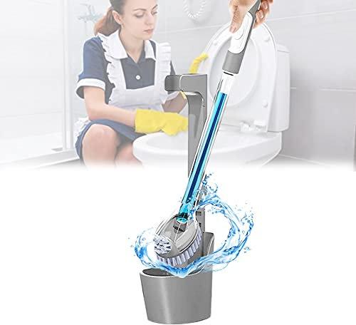 SRHIMEOS Juego De Escobilla y Soporte para Inodoro, Escobilla De Baño con Dispensador De Jabón, Escobilla De Inodoro Recargable con Dispensador De Líquido Fácil De Instalar (Grey)